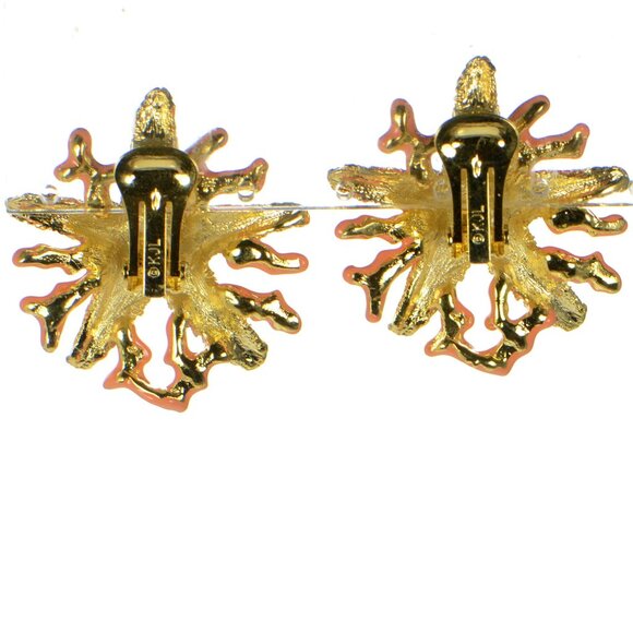 Kenneth Jay Lane KJL Crystal Starfish Coral Enamel Branch Earrings - Picture 7 of 8